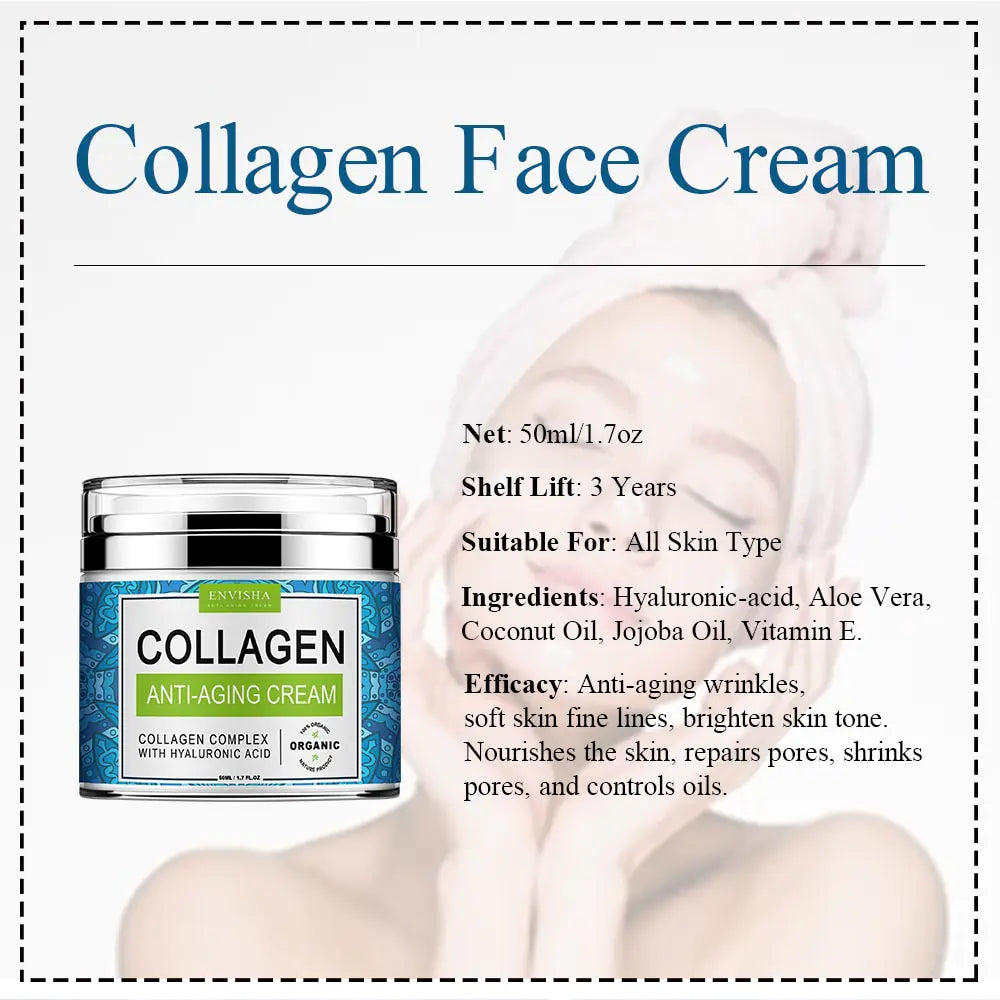 Crema Facial Anti-Aging ENVISHA - ¡Rejuvenece tu piel con colágeno y ácido hialurónico!